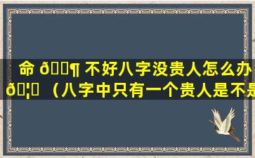 命 🐶 不好八字没贵人怎么办 🦅 （八字中只有一个贵人是不是不好）